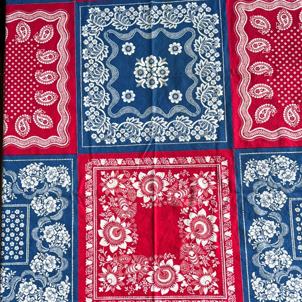 Vintage Leacock & Co Square Bandana Tablecloth - Red White & Blue 4th of July
